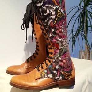 Handmade leather boots with Guatemalan textiles